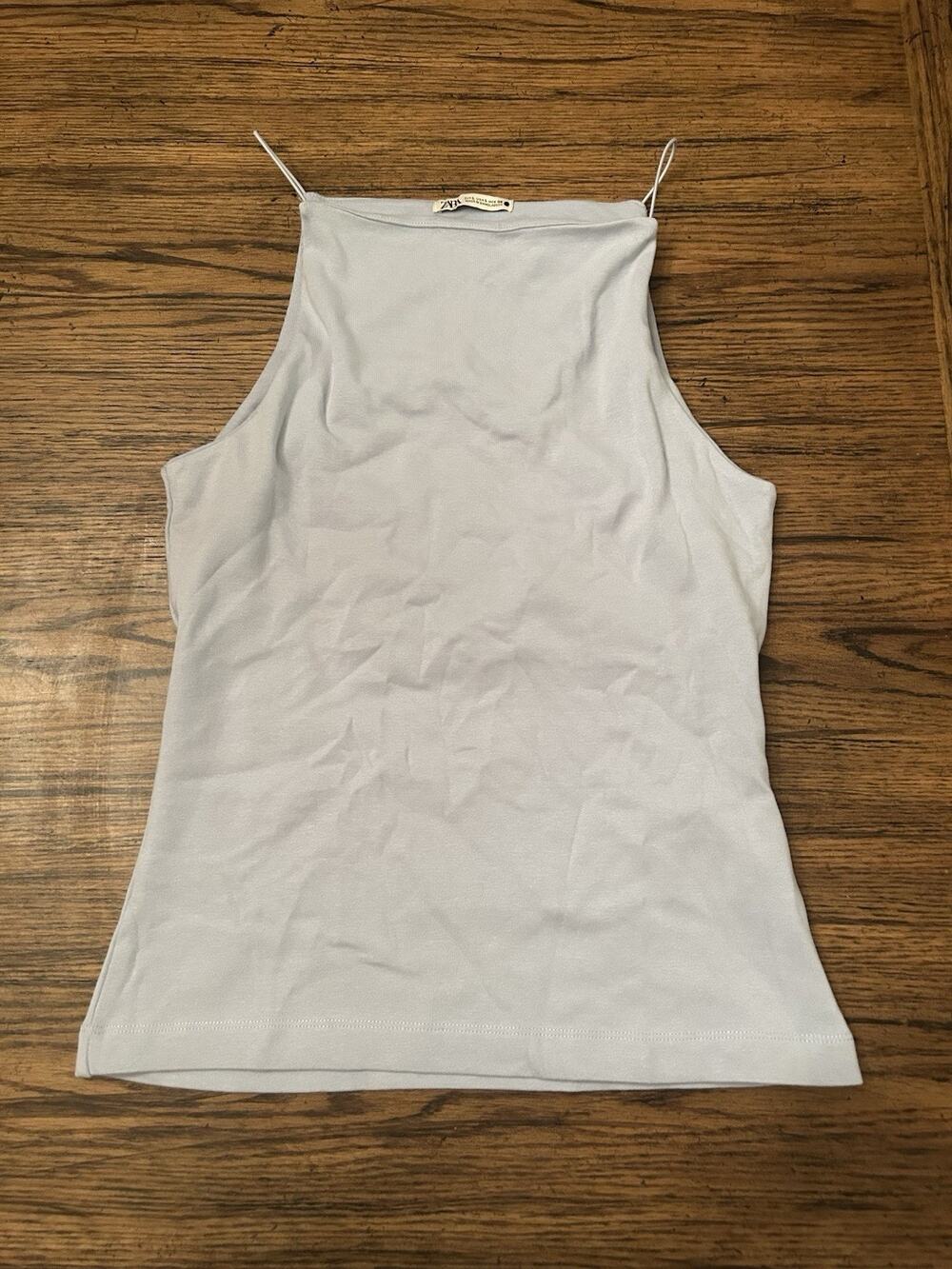 Zara Blue Halter Tank Top With Spaghetti Straps Size Large